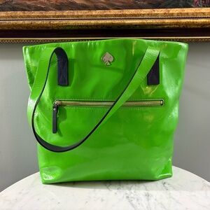 RARE Kate Spade Neon Lime Green Patent Leather Harmony Tote Work Bag